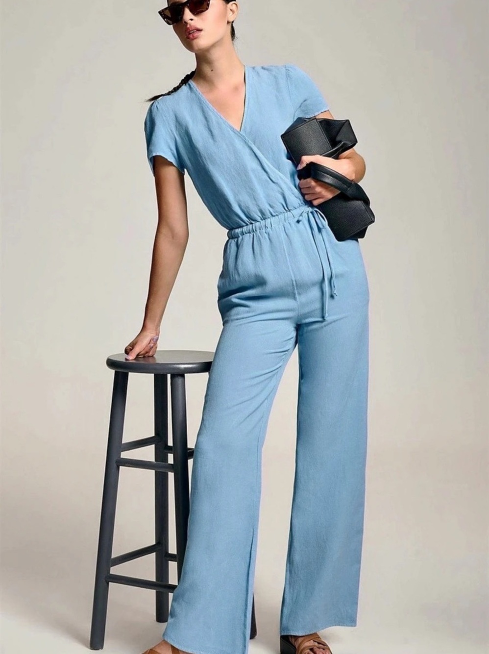 Anthropologie x Cloth & Stone Blue Wide Leg Jumpsuit Size Medium